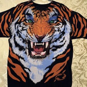 Liquid Blue Tiger Graphic Tee - Black and Orange